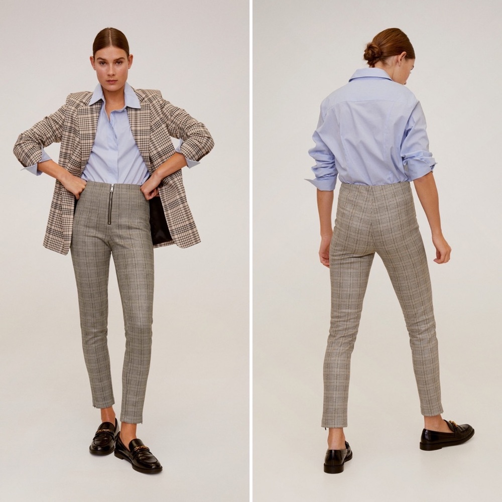 Mango Zip Front Plaid Pocket Slim Fit Trouser Pants Size Large